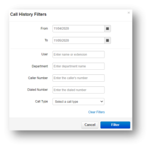 Call History Filters - Smart City Support
